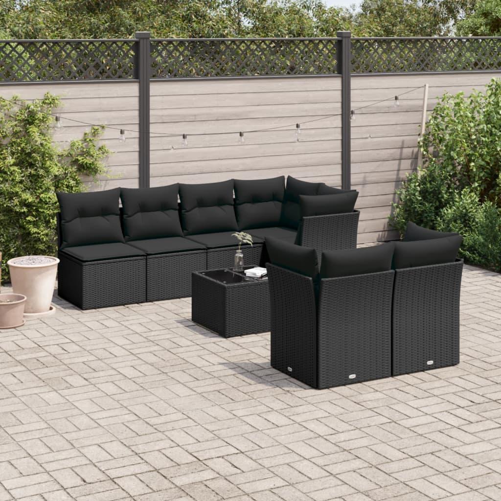 Sofasæt Til Haven 8 Dele Med Hynder Polyrattan Sort - Sort / bord 3x midterdel 4x hjørnedel