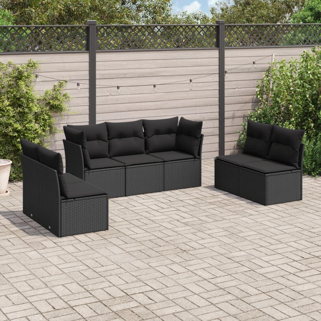 Sofasæt Til Haven 7 Dele Med Hynder Polyrattan - Sort / Uden bord