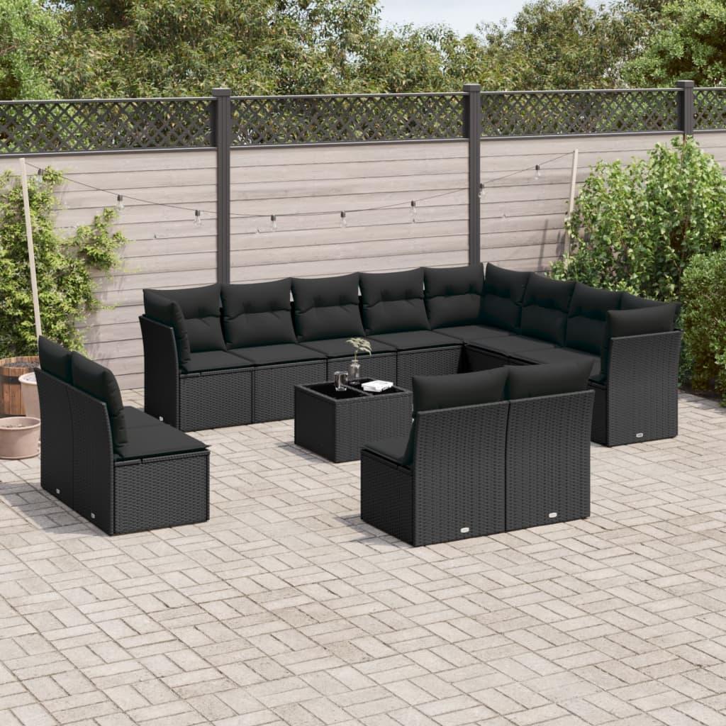 Sofasæt Til Haven 13 Dele Med Hynder Polyrattan Beige - Sort / Med bord