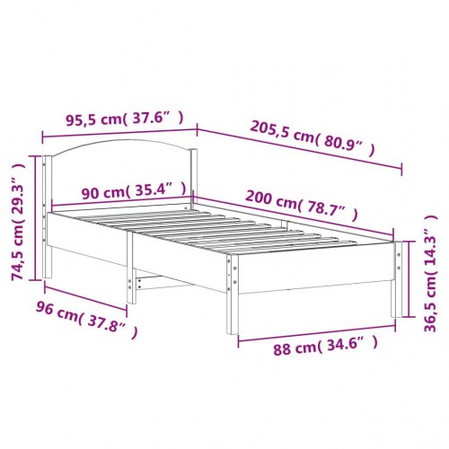 Sengeramme uden madras 90x200 cm massivt fyrretræ