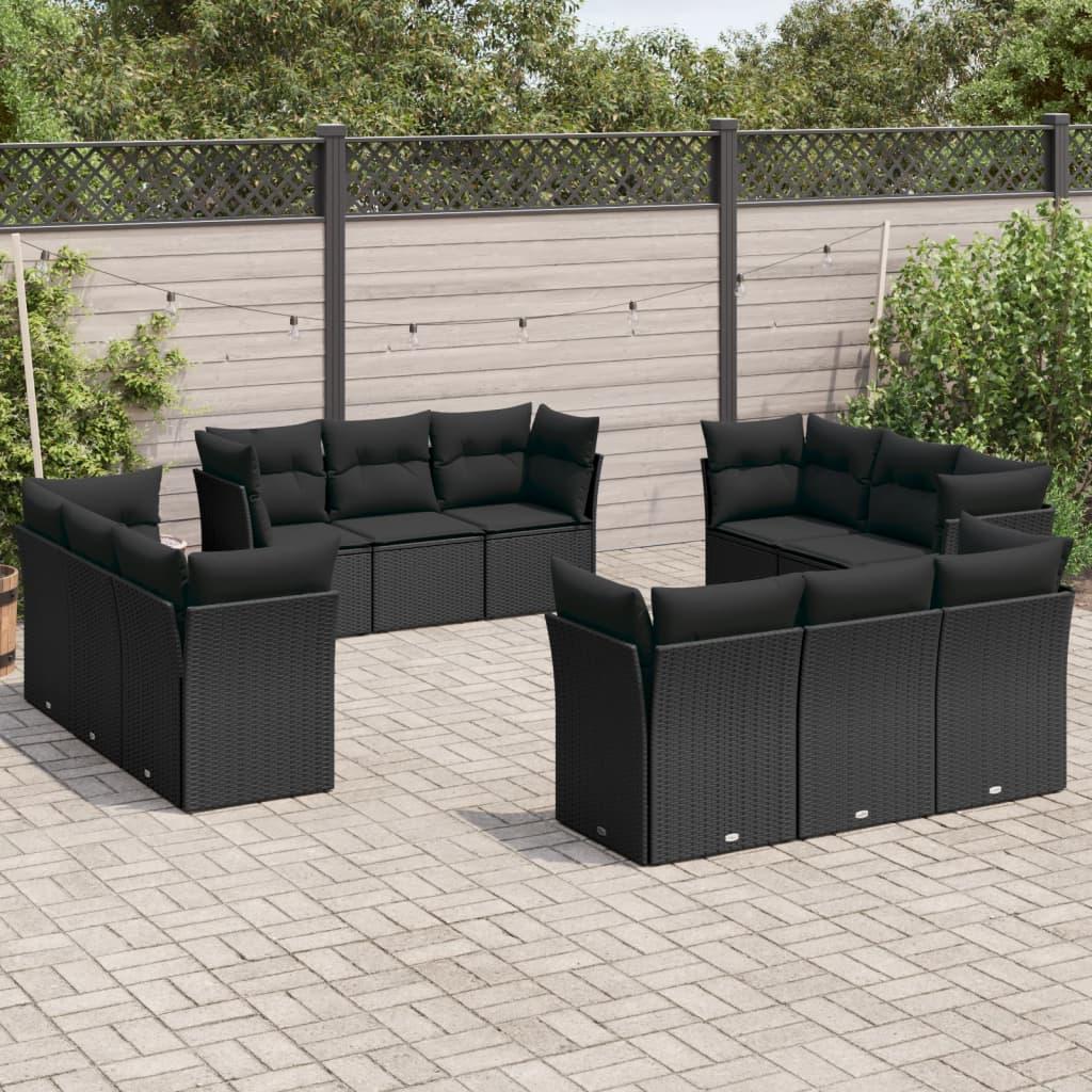 Sofasæt Til Haven 12 Dele Med Hynder Polyrattan Beige - Sort / Uden bord