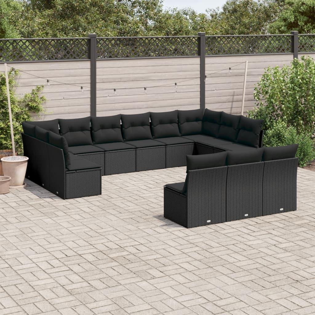 Sofasæt Til Haven 13 Dele Med Hynder Polyrattan Beige - Sort / Uden bord