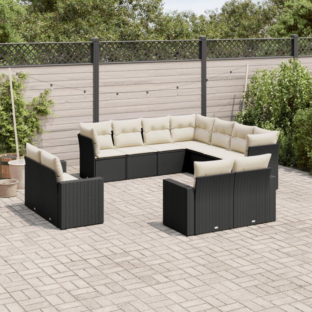 Sofasæt Til Haven 11 Dele Med Hynder Polyrattan - Sort og cremefarvet / Uden bord
