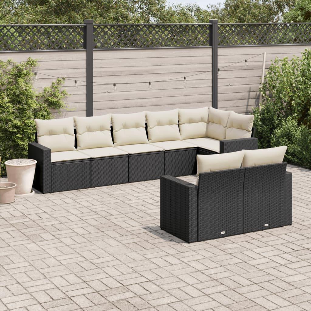 Sofasæt til haven i polyrattan - 8 dele med hynder, sort