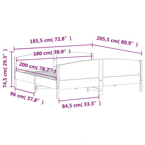 Sengeramme 180x200 cm i massivt fyrretræ - hvid