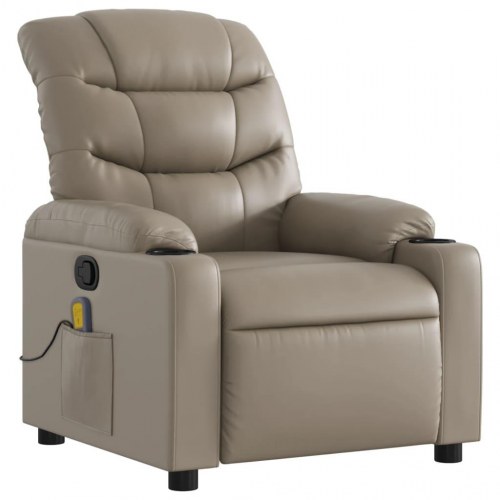 Massagestol i kunstlæder - cappuccino, manuel recliner med 6-punkts vibrationsmassage