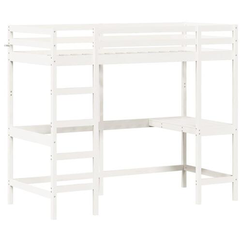 Højseng med skrivebord 90x190 cm massivt fyrretræ hvid