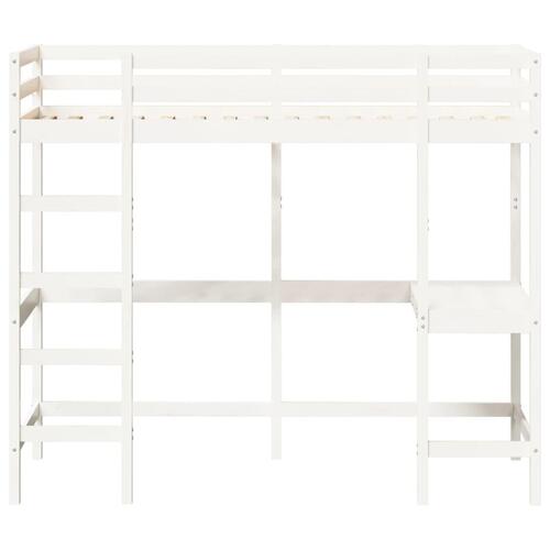Højseng med skrivebord 90x190 cm massivt fyrretræ hvid