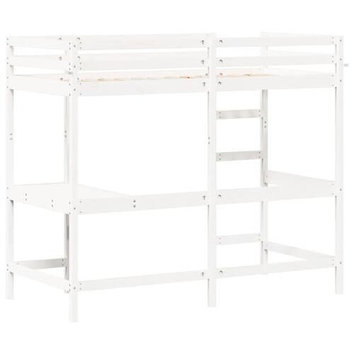 Højseng med skrivebord 90x190 cm massivt fyrretræ hvid