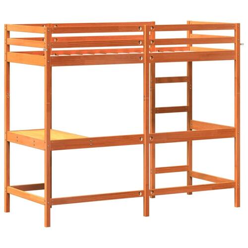 Højseng med skrivebord 75x190 cm massivt fyrretræ gyldenbrun