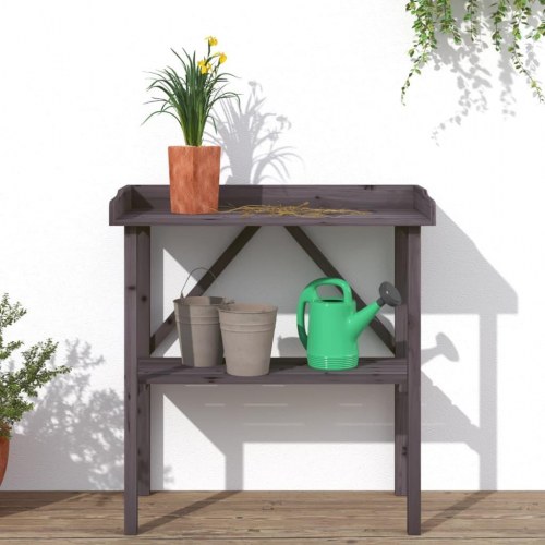 Plantebord med hylde 78x38x82,5 cm massivt grantræ grå