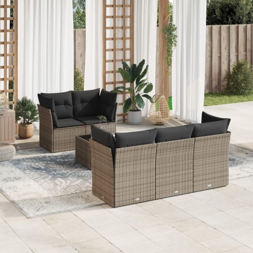 Sofasæt til haven i polyrattan - 6 dele med hynder, grå