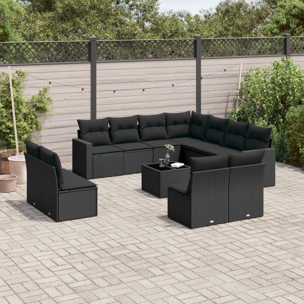 Sofasæt Til Haven 11 Dele Med Hynder Polyrattan Beige - Sort / Med bord