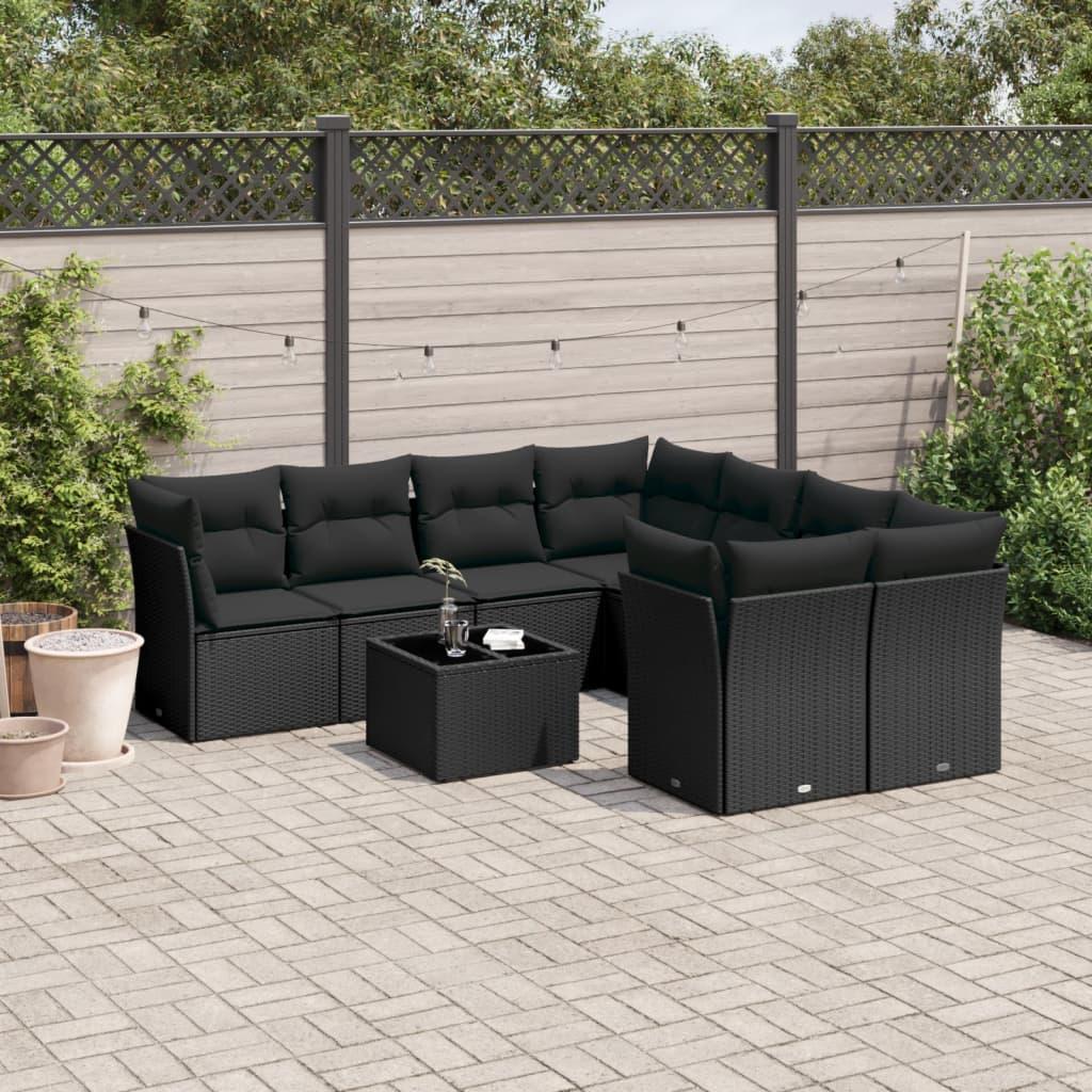 Sofasæt Til Haven 9 Dele Med Hynder Polyrattan - Sort / 4x midterdel bord 4x hjørnedel