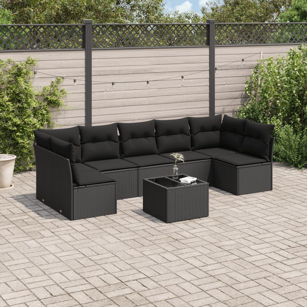 Sofasæt Til Haven 8 Dele Med Hynder Polyrattan - Sort / Med bord