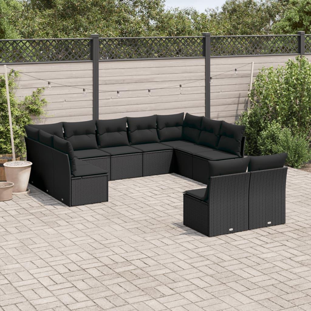 Sofasæt Til Haven 11 Dele Med Hynder Polyrattan - Sort / Uden bord