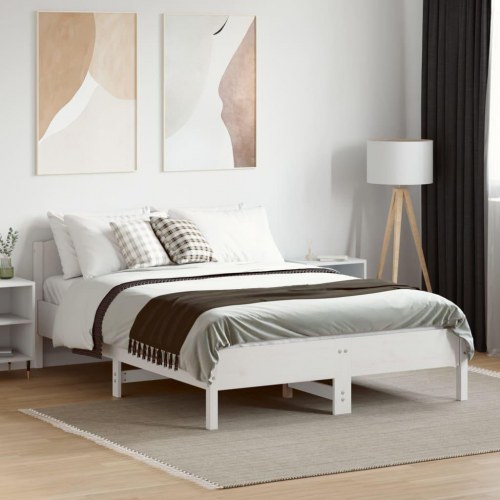 Sengeramme 140 x 190 cm i massivt fyrretræ - hvid