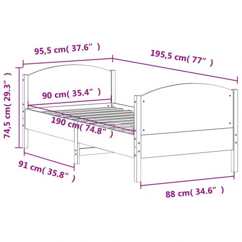 Sengeramme 90x190 cm i massivt fyrretræ - uden madras
