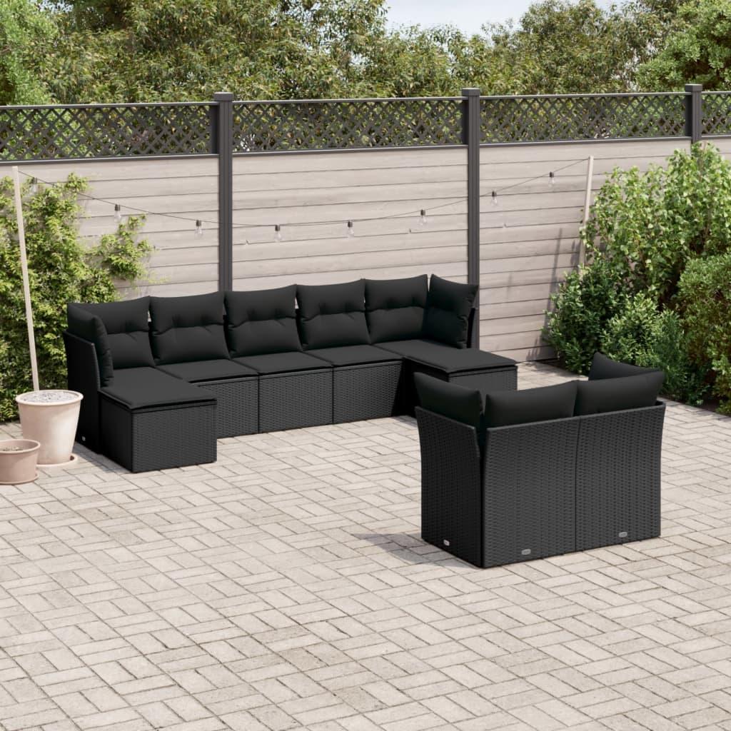 Sofasæt Til Haven 9 Dele Med Hynder Polyrattan - Sort / Uden bord