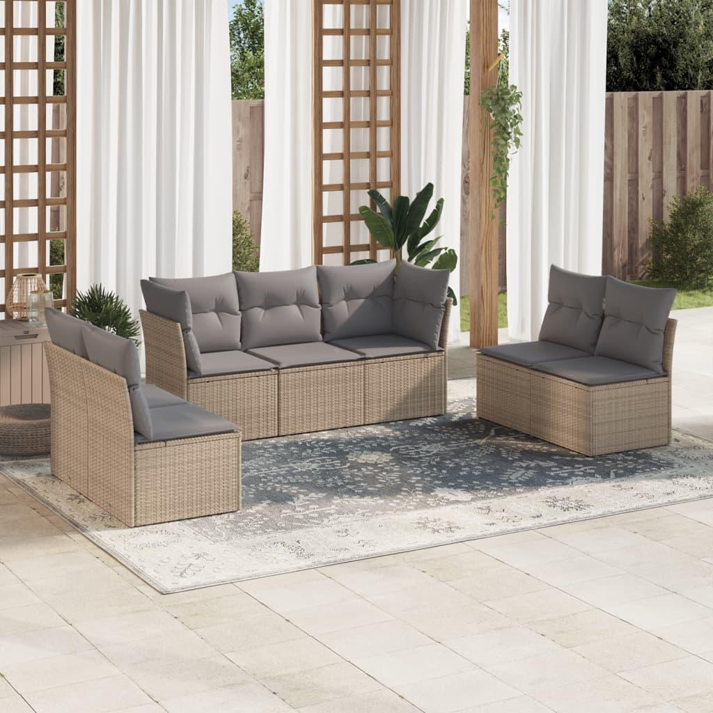Sofasæt Til Haven 7 Dele Med Hynder Polyrattan Beige - beige og grå / Uden bord