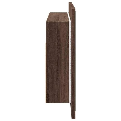 Badeværelsesskab m. spejl og LED-lys 90x12x45cm akryl brunt eg