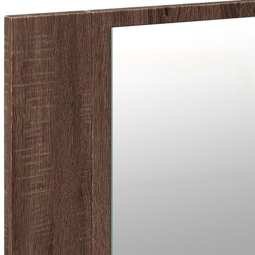 Badeværelsesskab m. spejl og LED-lys 90x12x45cm akryl brunt eg