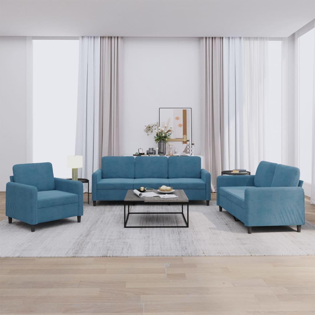 3 personers sofa velour blå