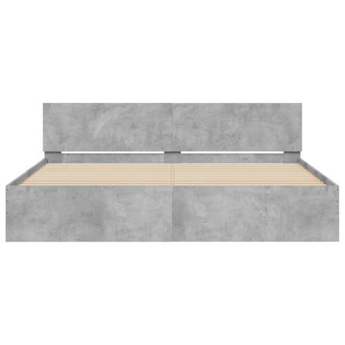Sengeramme med sengegavl og LED-lys 200x200 cm betongrå