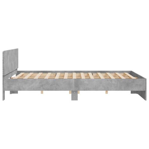 Sengeramme med sengegavl og LED-lys 200x200 cm betongrå