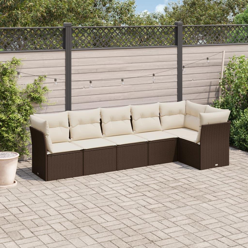 Sofasæt Til Haven 6 Dele Med Hynder Polyrattan Sort - Brun og cremefarvet / Uden bord