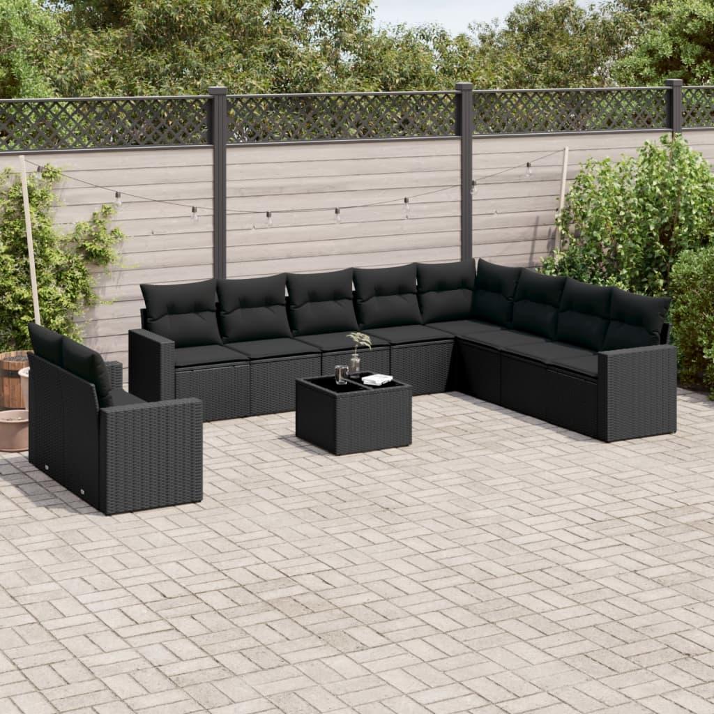 Sofasæt Til Haven 11 Dele Med Hynder Polyrattan Beige - Sort / Med bord
