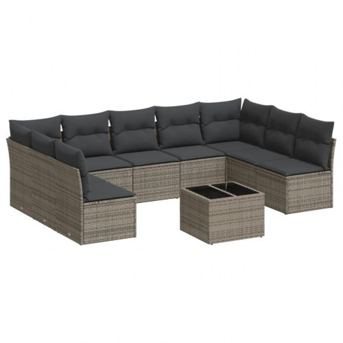 Sofasæt til haven i polyrattan - 10 dele med hynder, grå