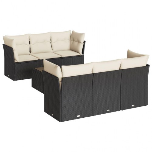 Sofasæt til haven 7 dele med hynder i polyrattan - sort