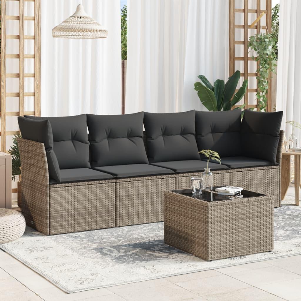 Sofasæt Til Haven 5 Dele Med Hynder Polyrattan Beige - Grå / Med bord