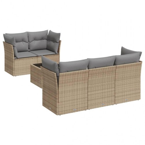 Sofasæt til haven i polyrattan - 6 dele med hynder, beige/lysegrå