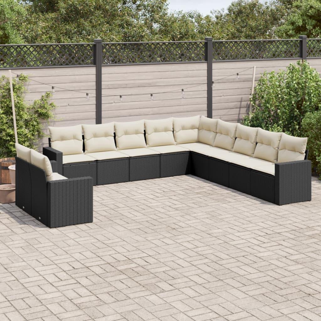 Sofasæt Til Haven 12 Dele Med Hynder Polyrattan - Sort og cremefarvet / Uden bord
