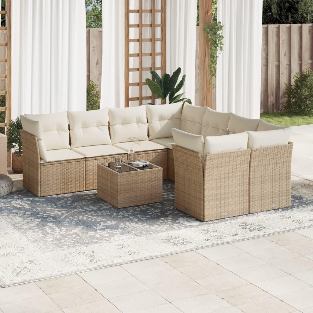 Sofasæt Til Haven 9 Dele Med Hynder Polyrattan - beige og cremefarvet / 4x midterdel bord 4x hjørnedel