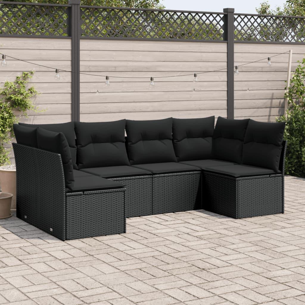 Sofasæt Til Haven 7 Dele Med Hynder Polyrattan - Sort / Uden bord