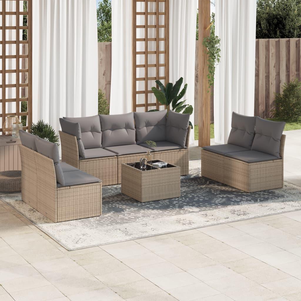 Sofasæt Til Haven 7 Dele Med Hynder Polyrattan Beige - beige og grå / Med bord