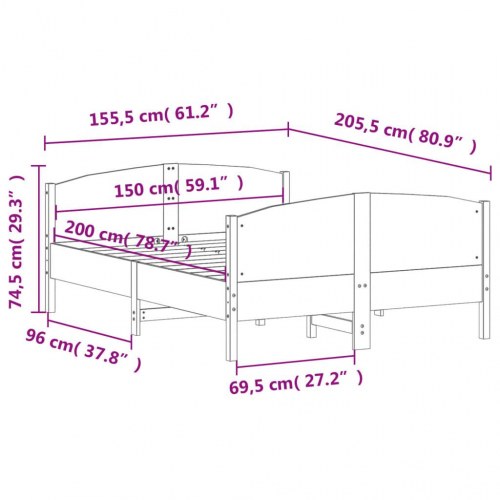 Sengeramme i massivt fyrretræ 150 x 200 cm - uden madras