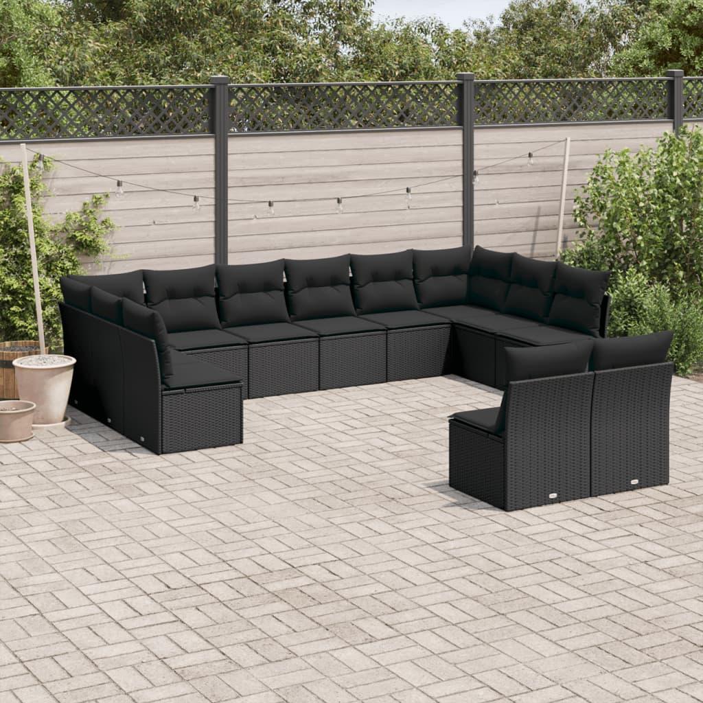Sofasæt Til Haven 13 Dele Med Hynder Polyrattan - Sort / Uden bord