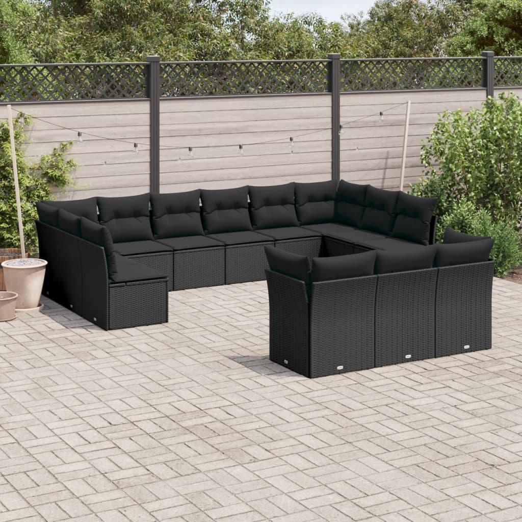 Sofasæt Til Haven 14 Dele Med Hynder Polyrattan - Sort / Uden bord