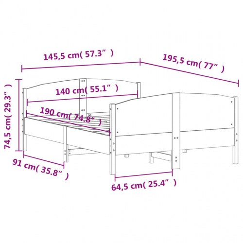 Sengeramme 140x190 cm i massivt fyrretræ - uden madras