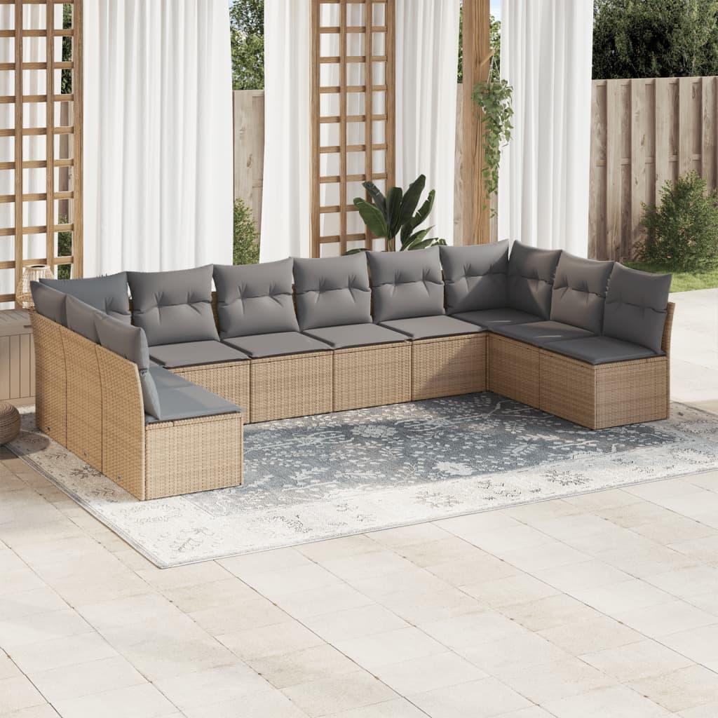 Sofasæt Til Haven 10 Dele Med Hynder Polyrattan - beige og grå / Uden bord