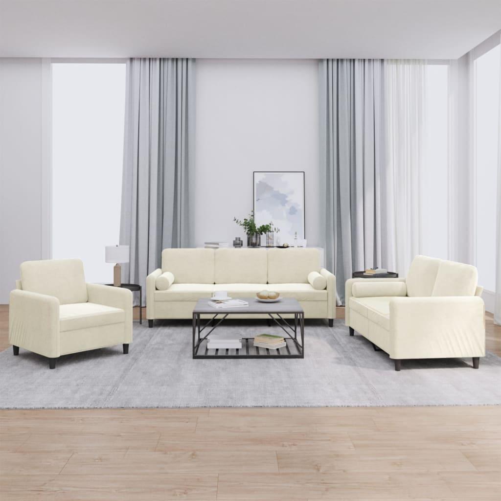 3 personers sofa med puder velour cremefarvet
