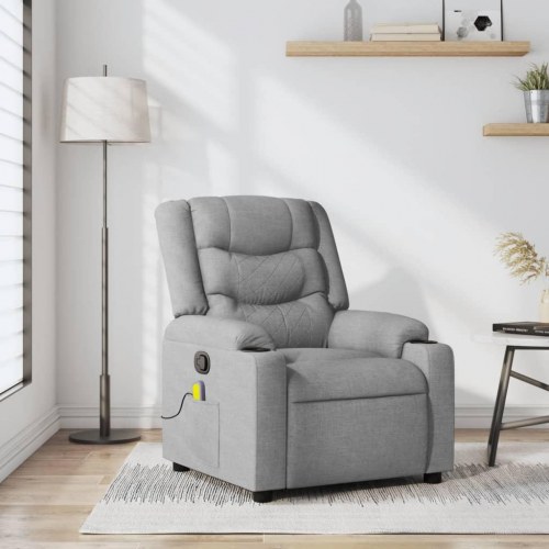 Massagestol i stof - lysegrå, manuel recliner med 6-punkts vibrationsmassage