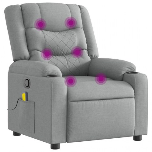 Massagestol i stof - lysegrå, manuel recliner med 6-punkts vibrationsmassage