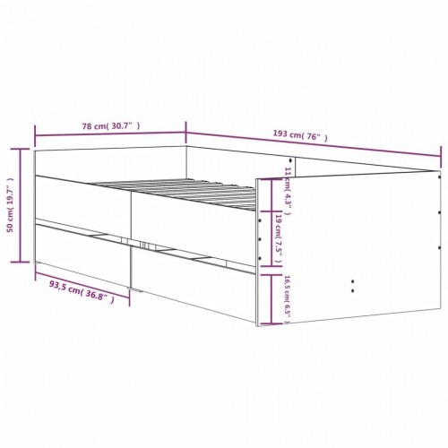 Sengeramme med 2 skuffer 75 x 190 cm Small Single - røget egetræ