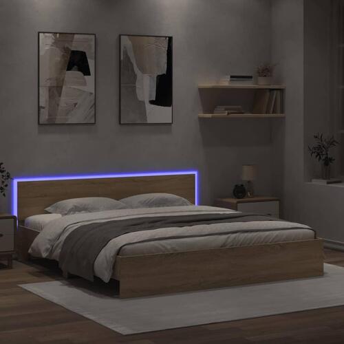 Sengeramme med sengegavl og LED-lys 200x200 cm sonoma-eg