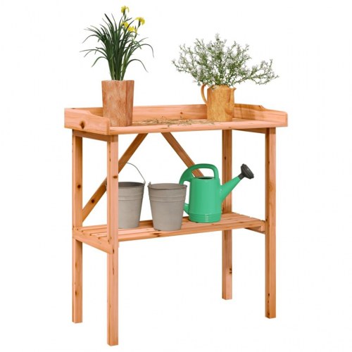 Plantebord i massivt grantræ med hylde 78×38×82,5 cm - brun